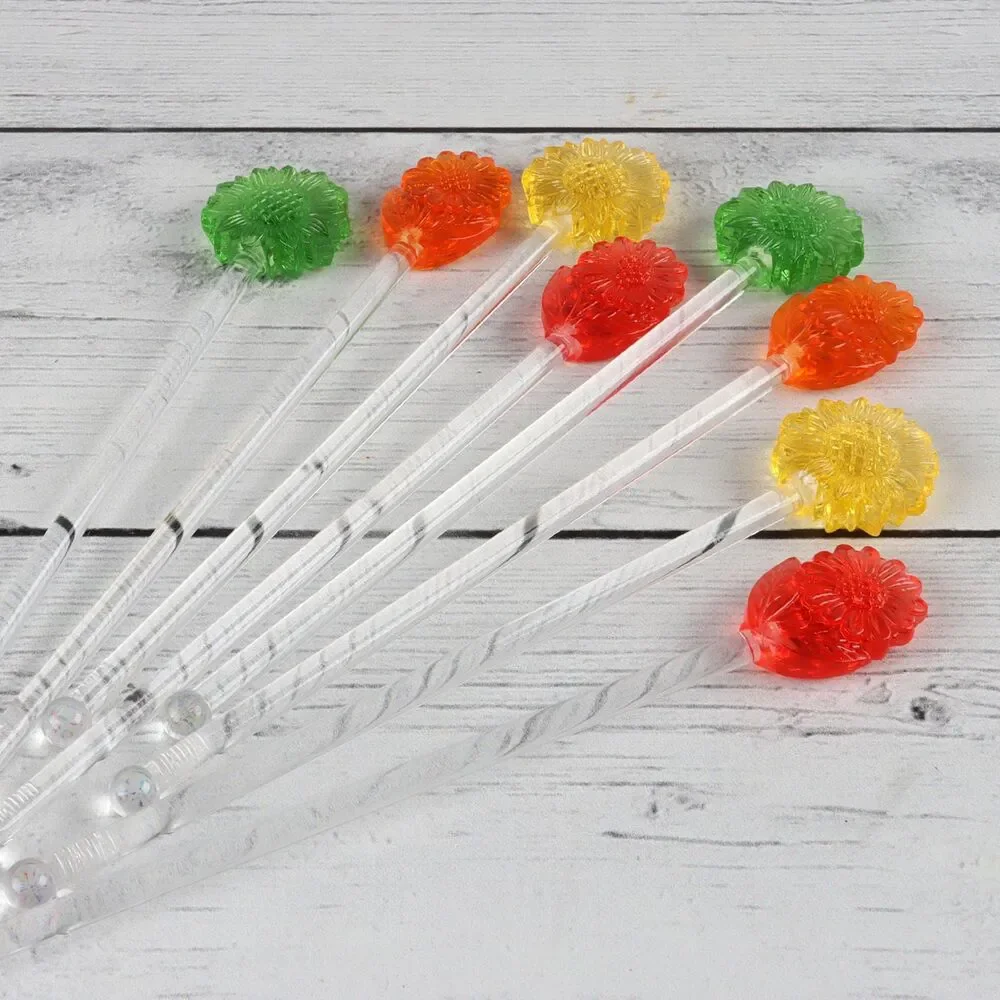 Vintage 1960s Lucite Flower Swizzle Sticks Set, Retro Cocktail Stirrers, Barware